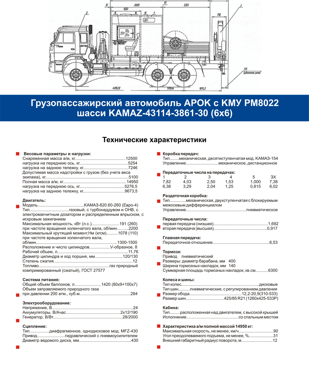 Грузопассажирский автомобиль АРОК с КМУ РМ8022 шасси KAMAZ-43114-3861-30  (6х6) | Сахалин-Запчастьсервис